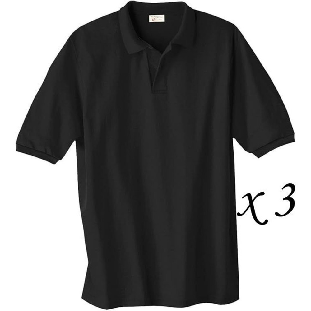 3 Hanes 054X Men's Blended Jersey Sport Polo Shirts - Black - Small